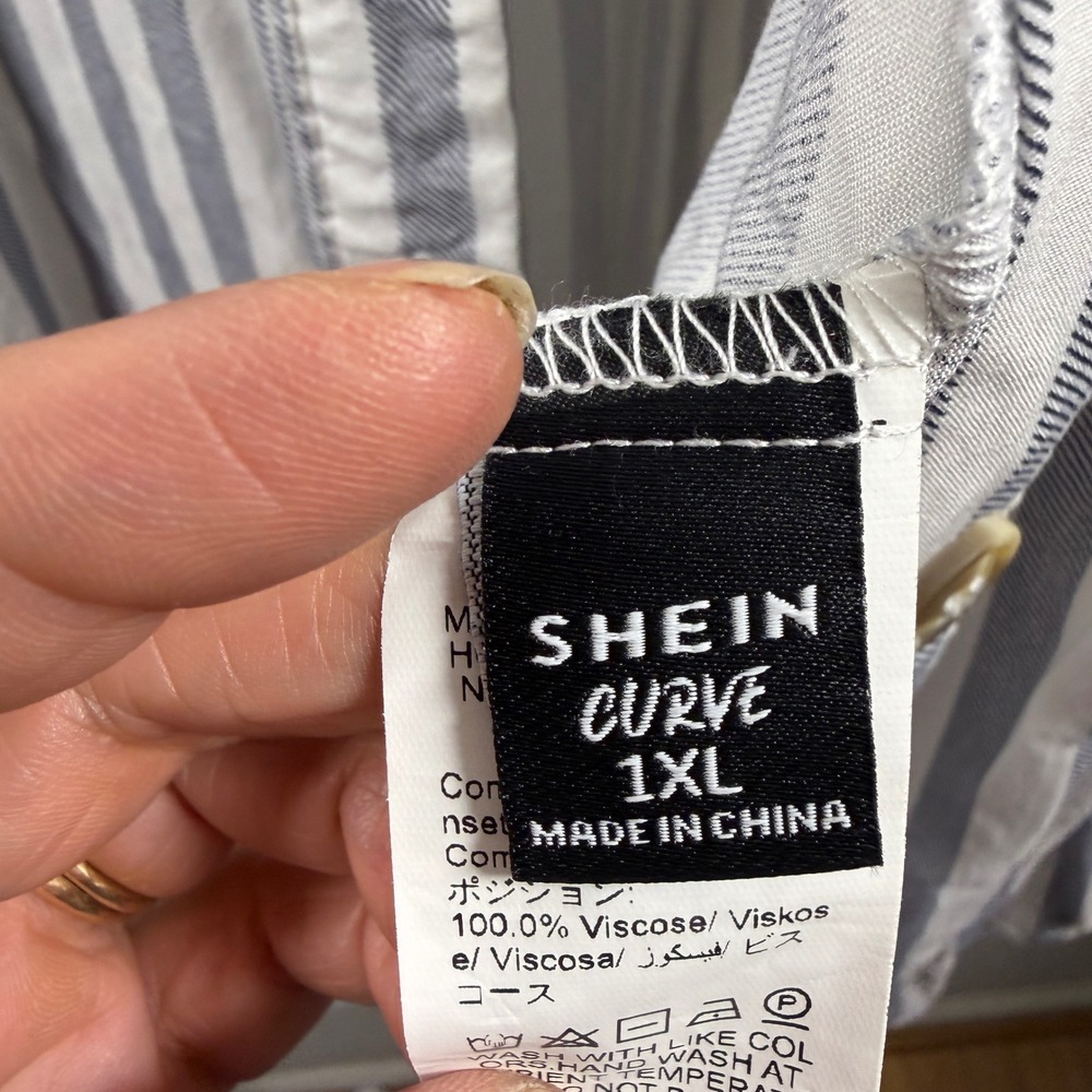 Shein Curve Striped Tunic Womens 1XL Blue White Modern Babydoll Button Down - Picture 5 of 9